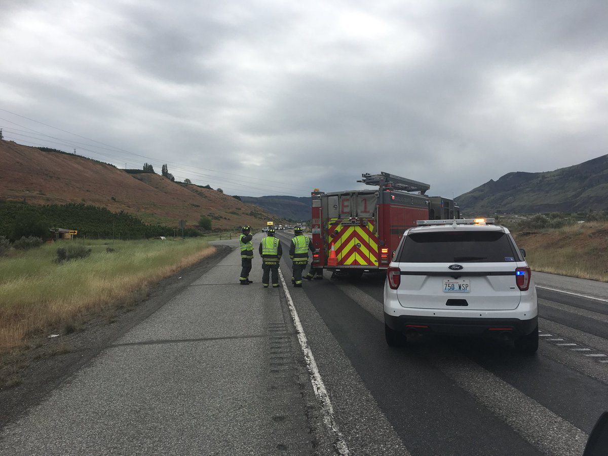 State Route 28 east of Wenatchee closed because of a power pole fire